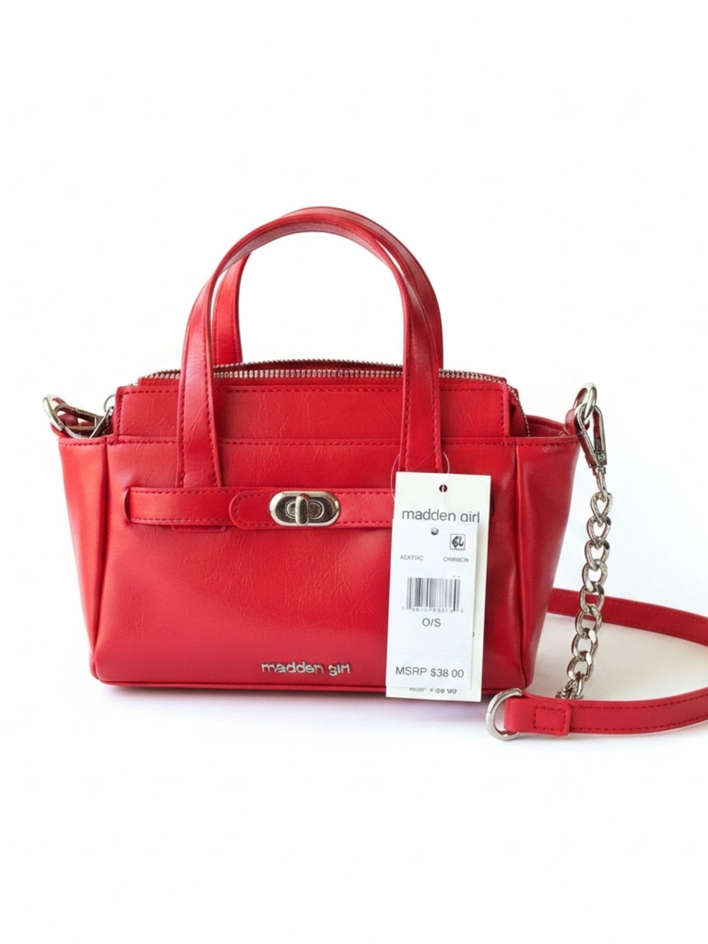Madden Girl Mini Satchel Crossbody Bag Red Top Handle Chain Strap NEW NWT